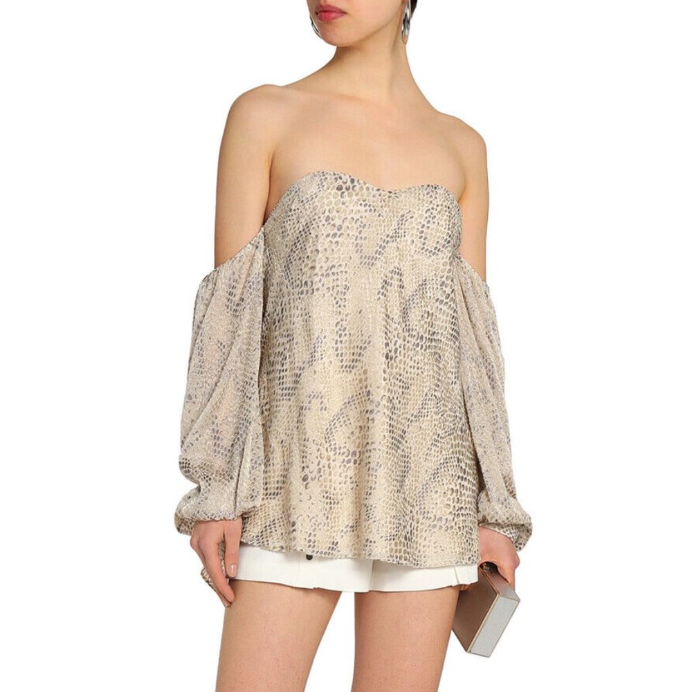 NWT Haute Hippie Snakeprint Off Shoulder Blouse